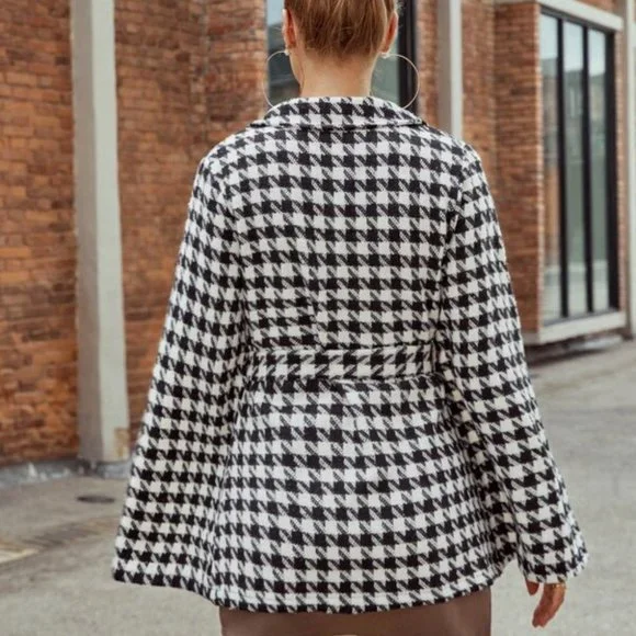 Tweed Houndstooth Print Cape Jacket - Coat - Picture 6 of 9